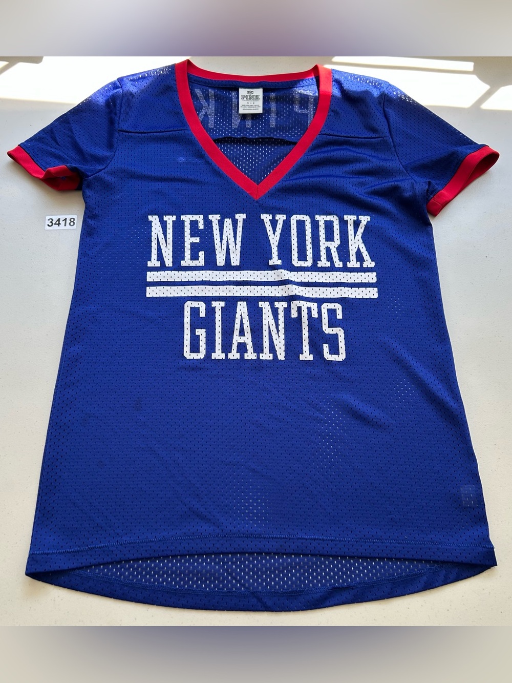 Victorias Secret PINK V Neck Mesh Jersey New York Giants size Small
